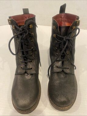 DAVID TYLER Distressed Lace-Up leather Combat Boots Black size 37 Made in Spain